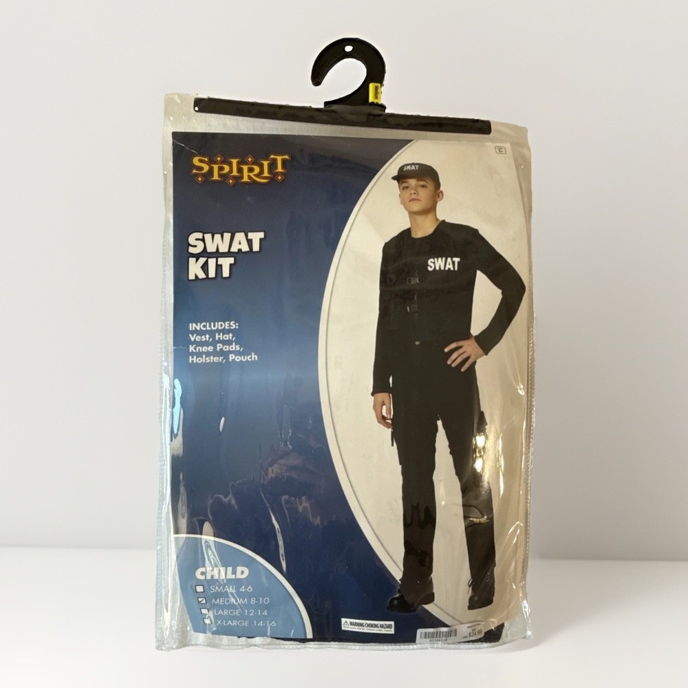Spirit Halloween Kids SWAT Kit Costume Medium 8-10 Vest Hat Accessories Set